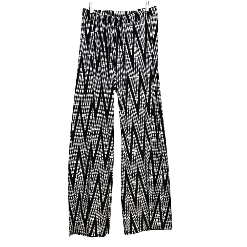 Bellino Wide Leg Geometric Pants‎ Womens L Black White Pattern Boho Chic